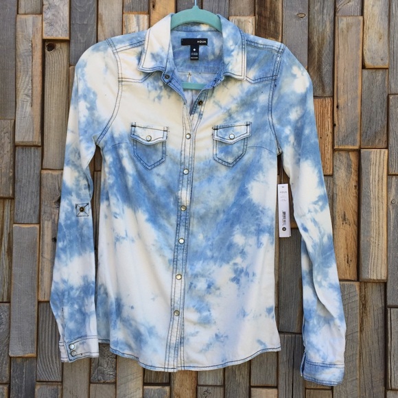 Aqua Tops - Woman’s shirt top blouse snap down XS Aqua. J17